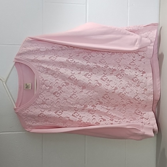 French Terry Lace Overlay Sweatshirt Open Bottom Side Slits - Picture 9 of 9